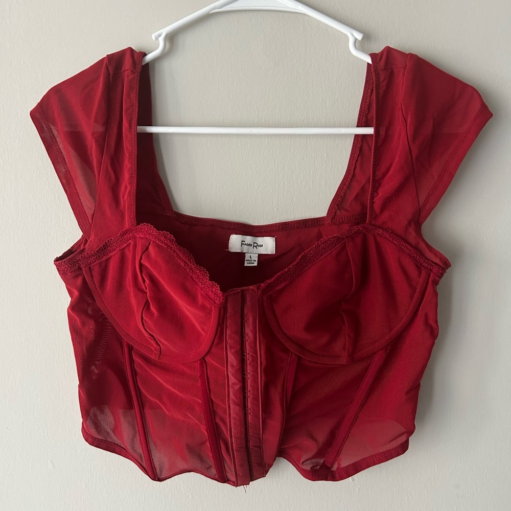 Faded rose Red Sheer Corset Top